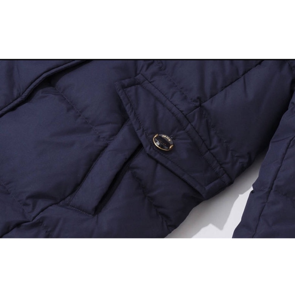 Navy Blue Down Coat with Removable Fur - Picture 4 of 8
